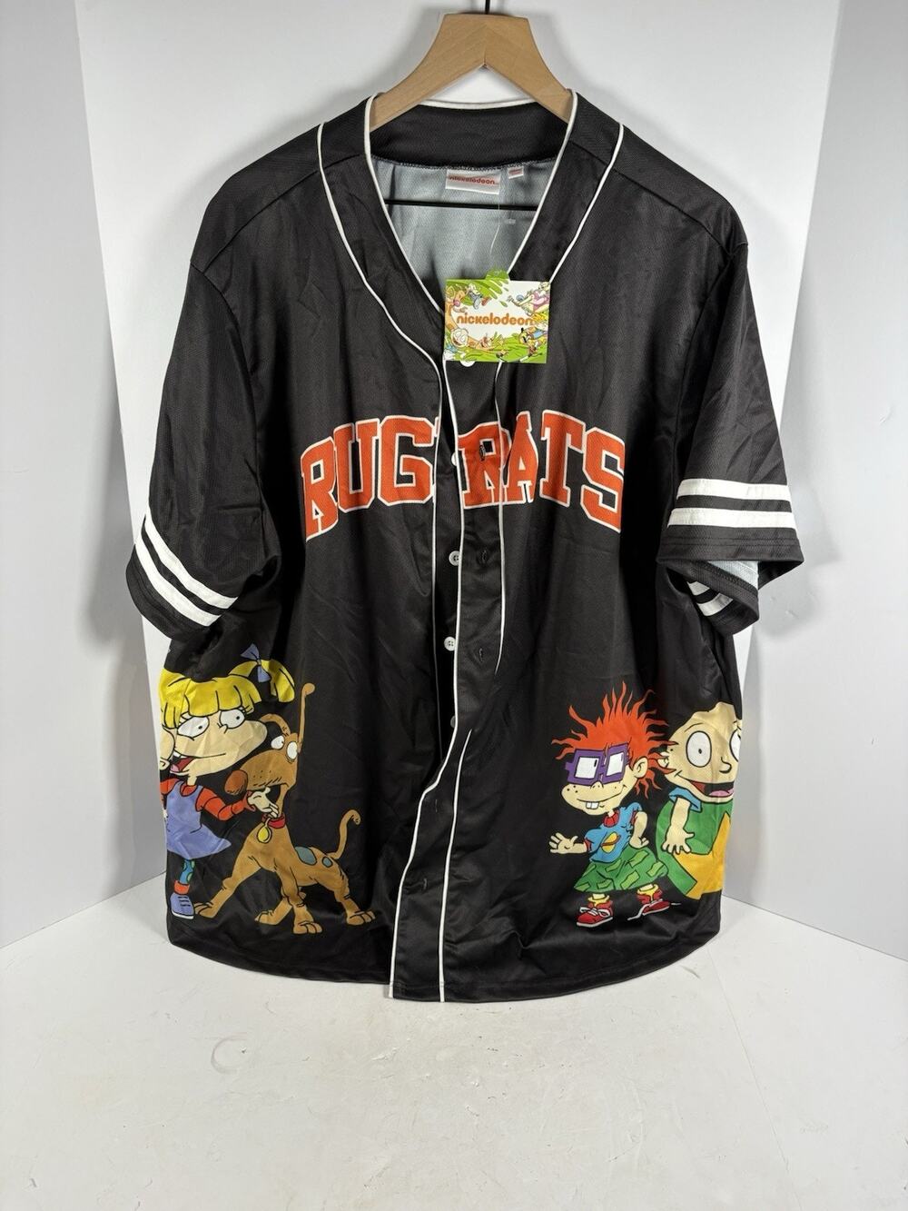 Nickelodeon Rugrats Baseball Jersey Shirt Black Cartoon Button Front 3XL